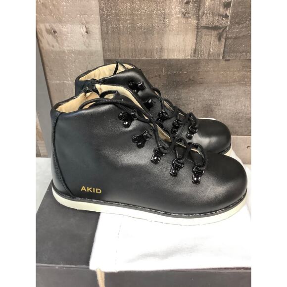 AKID Boys Size 1 Black Leather Jasper Ankle Boots Lace Up Casual Comfort LB14-4 - Picture 3 of 7